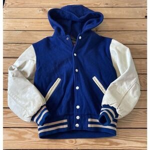 Stewart & Strauss Leather Letterman Varsity Jacket Size XS Men’s Blue  White